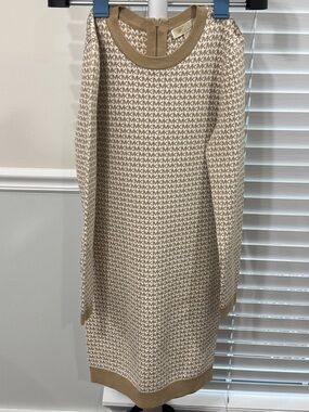 Michael Kors Cream & Beige MK Logo Knit Sheath Dress